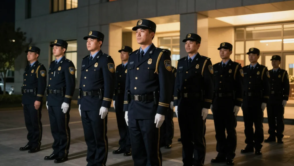 Elite Force security team in formation outside corporate building