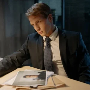 Detective reviewing case documents under desk lamp - private investigator entry level training